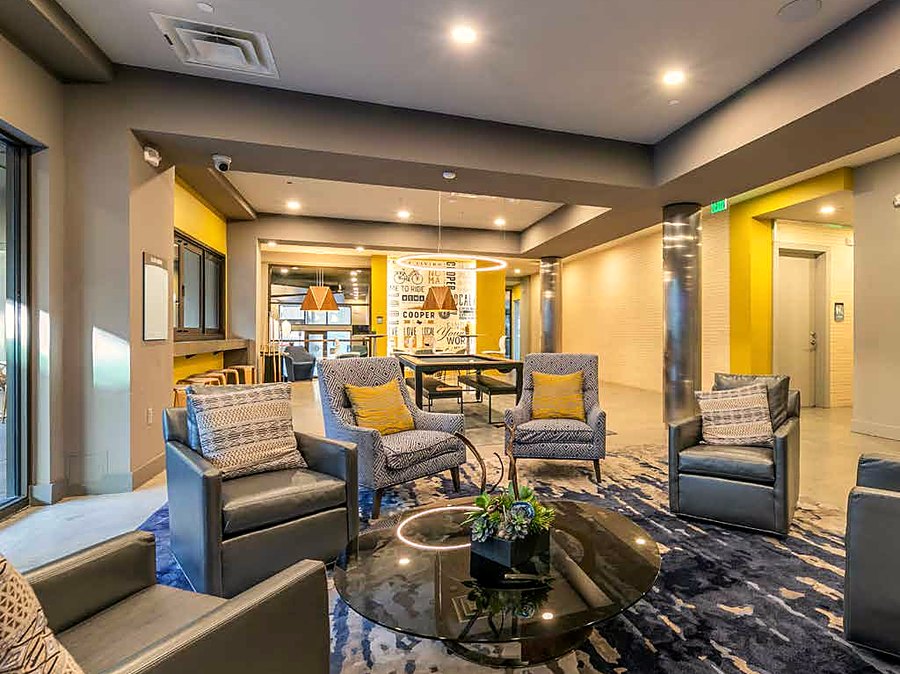 Clubhouse lounge area at The Cooper apartments