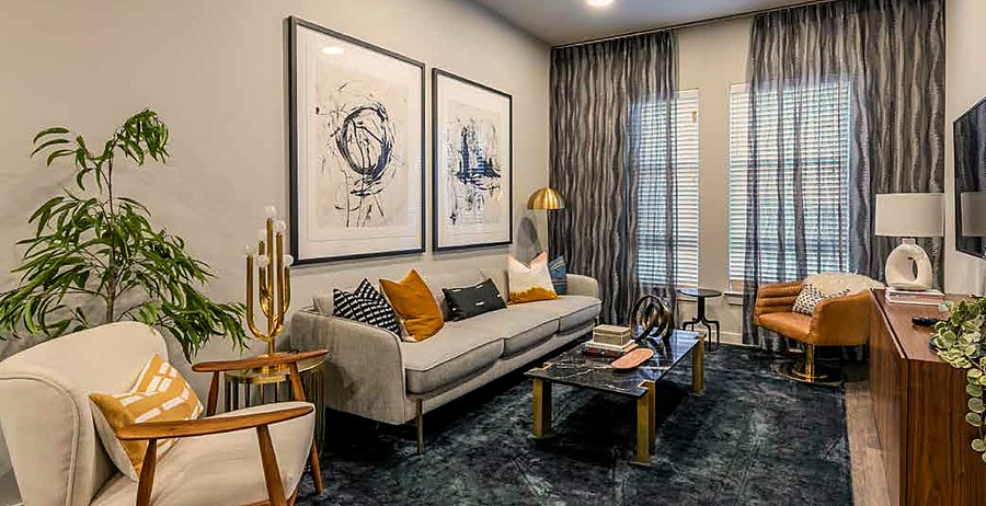 Open-concept living room at The Cooper apartments